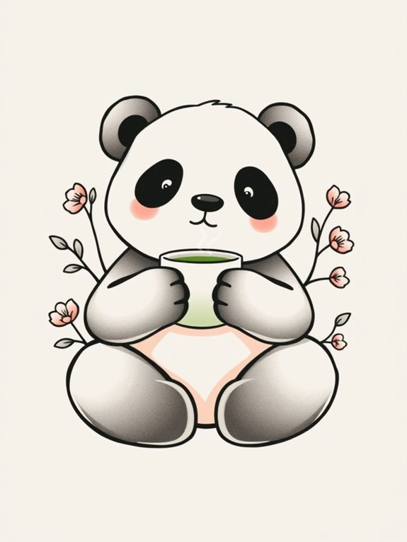 adorable panda sipping tea