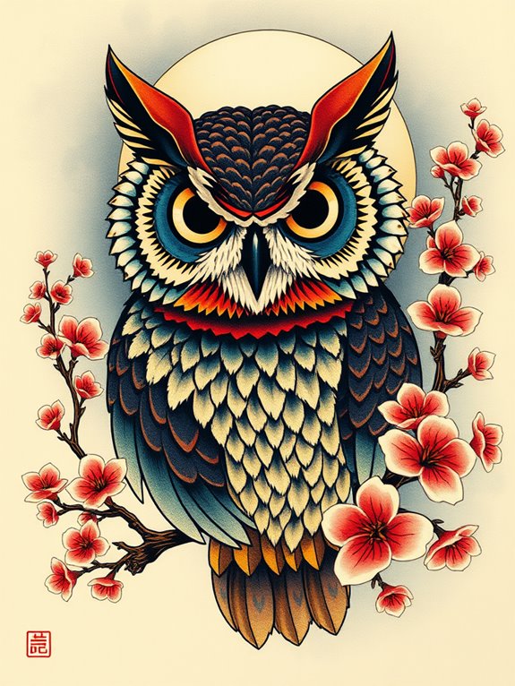 artistic japanese owl prints