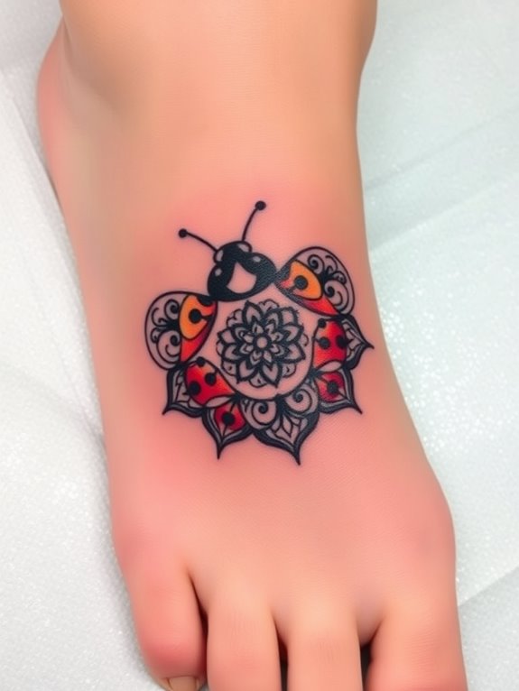 artistic ladybug foot tattoo