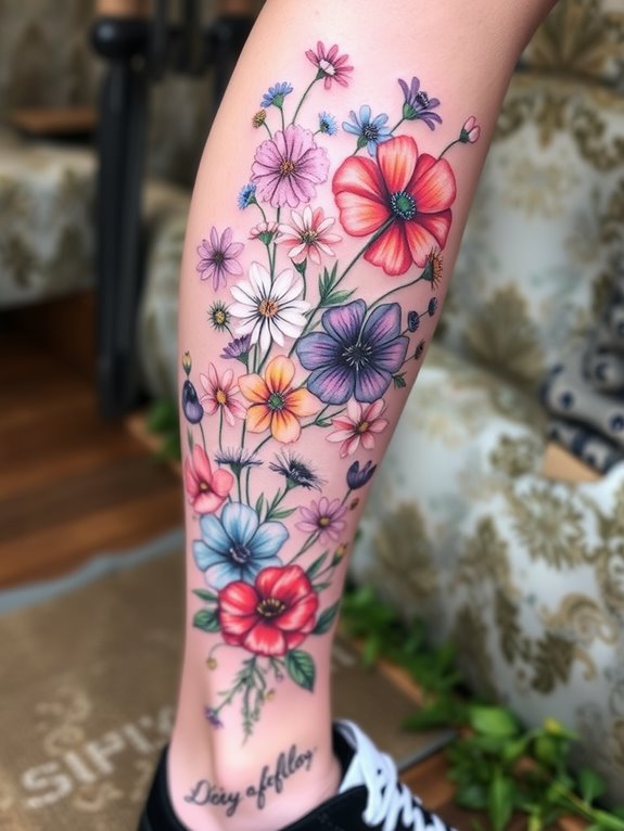 beautiful wildflower calf tattoo