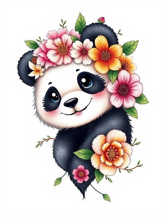 botanical panda wearing crown