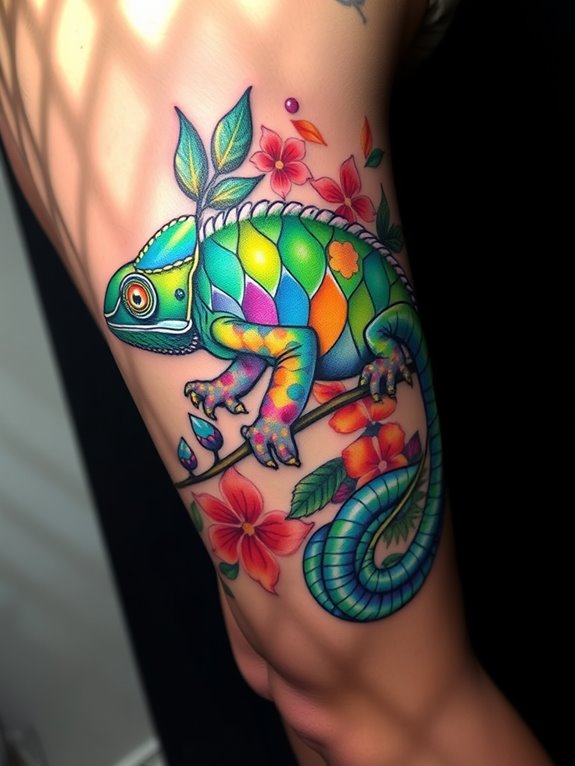 colorful chameleon on thigh