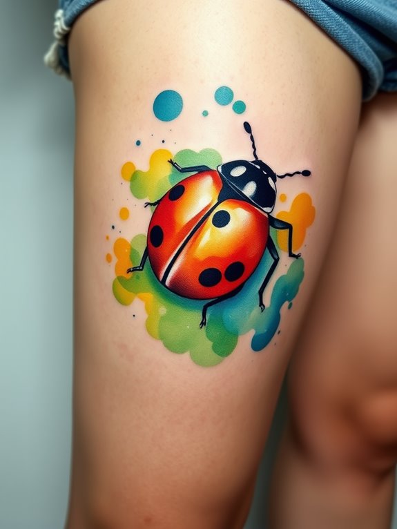 colorful ladybug painted thigh