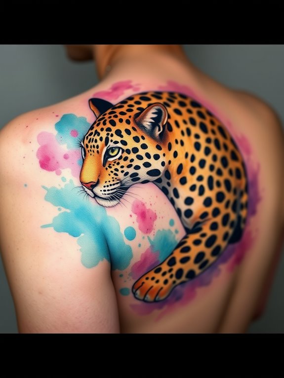 colorful leopard tattoo design