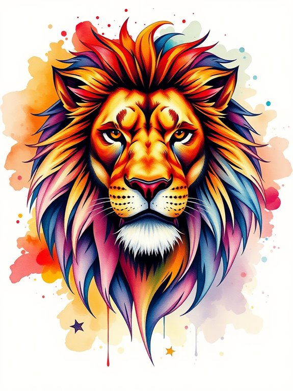 colorful lion in watercolor