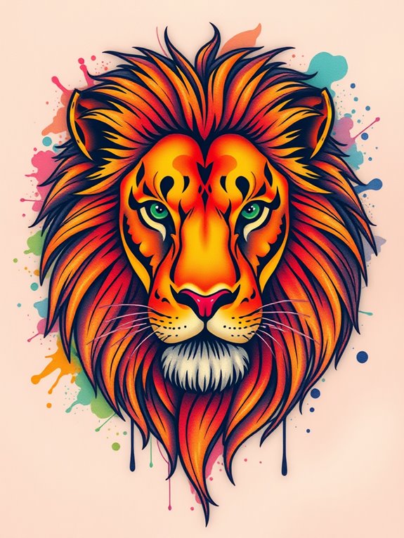 colorful lion tattoo designs