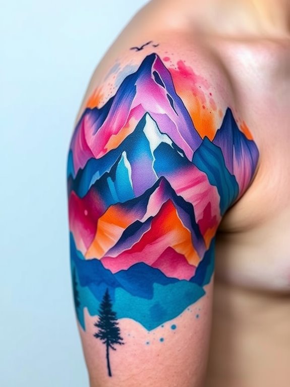 colorful mountain tattoo design