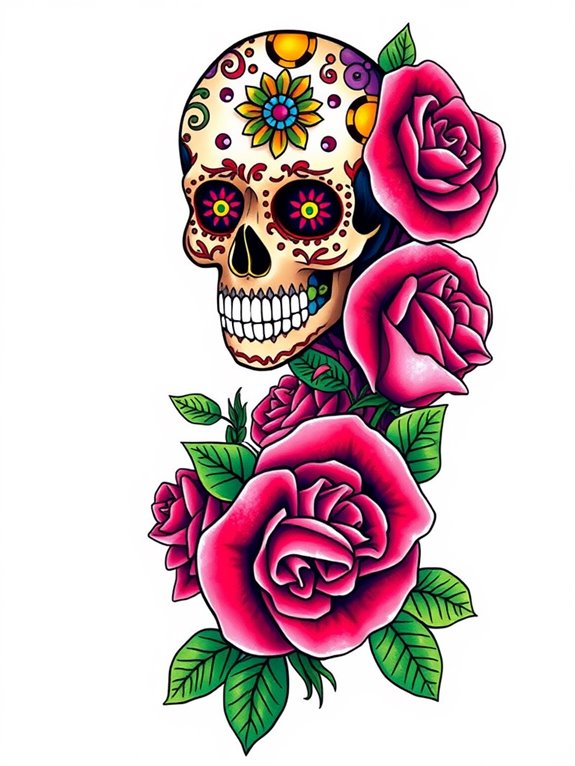 colorful sugar skull tattoo