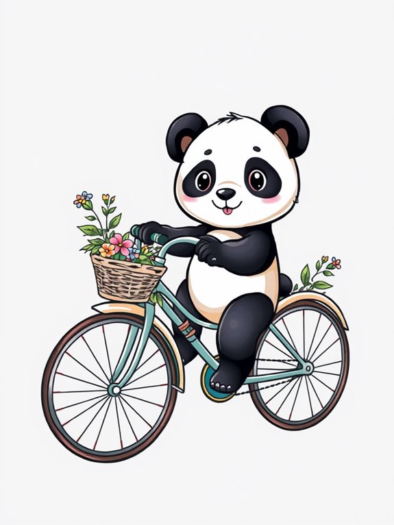 cute panda rides bike