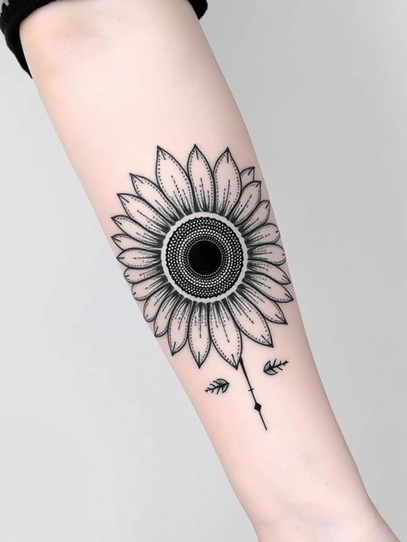 detailed dotwork sunflower tattoo