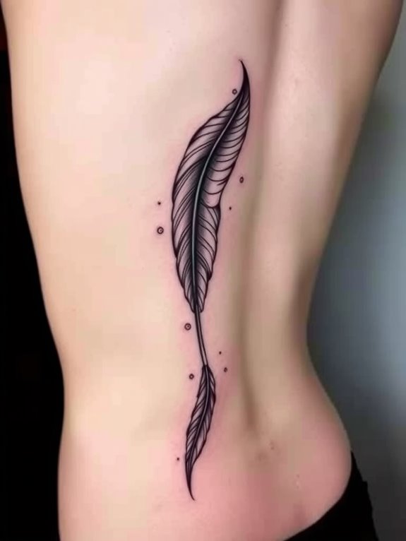 feather tattoo on spine