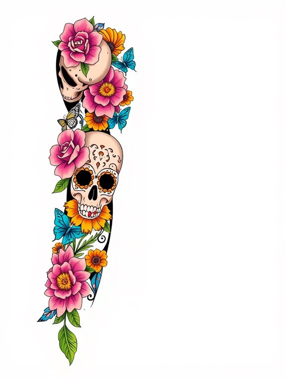 festive skull arm tattoo