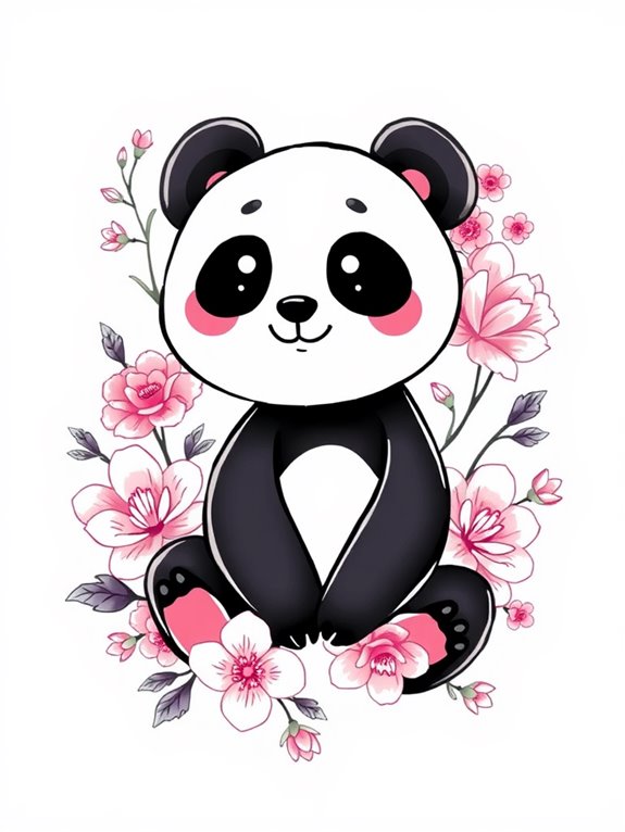 floral panda illustration details