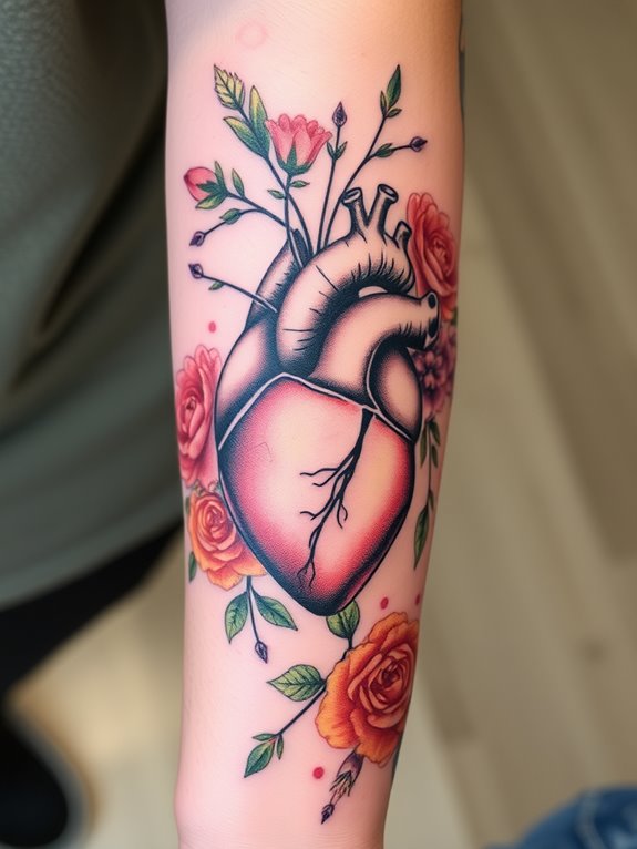 heart and flower tattoo