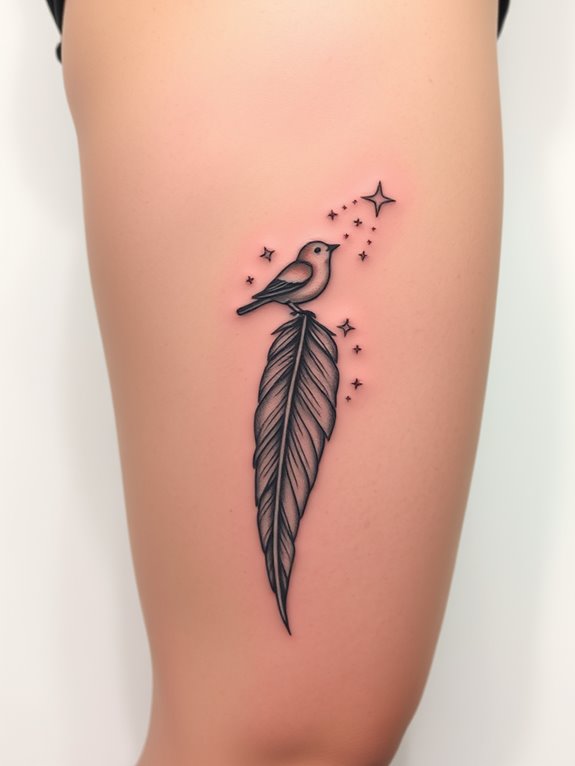 inked bird with feathers