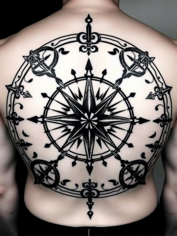 intricate blackwork compass design