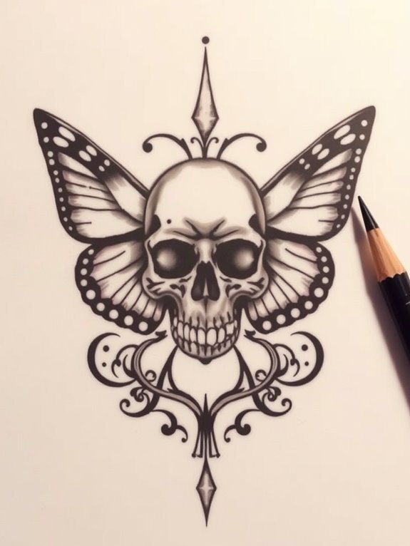 intricate butterfly skull design