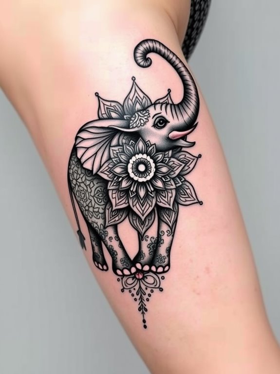 intricate elephant design tattoo