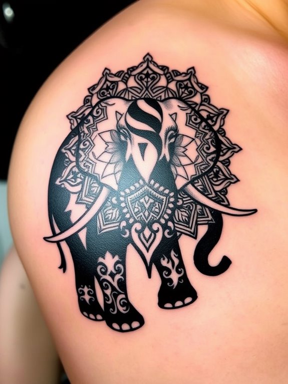 intricate elephant designs inked