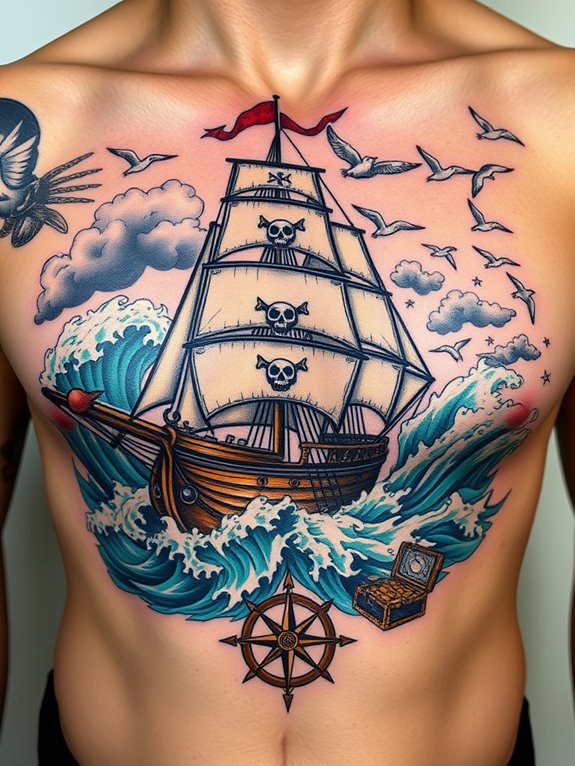 intricate pirate ship tattoo