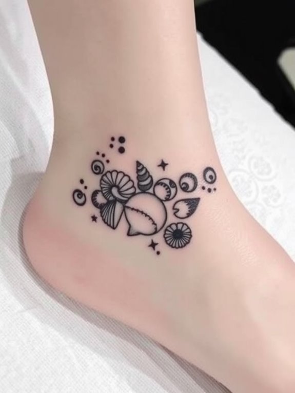 intricate seashell ankle tattoo