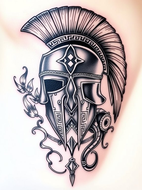 intricate spartan helmet tattoo