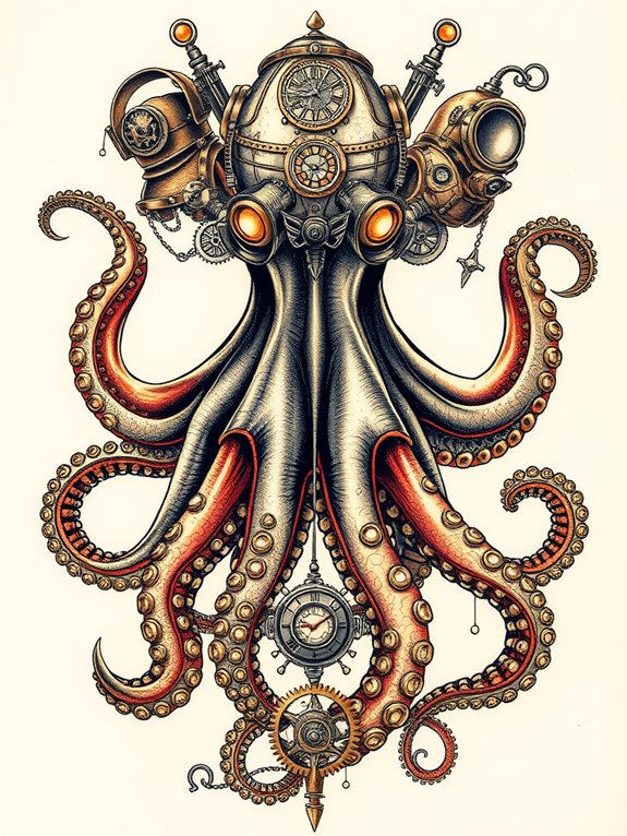 intricate steampunk octopus design