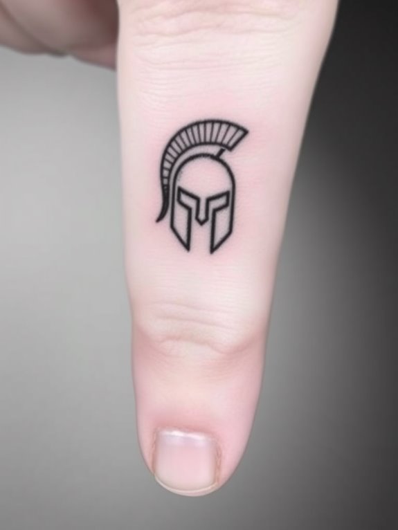 intricate tiny spartan helmet