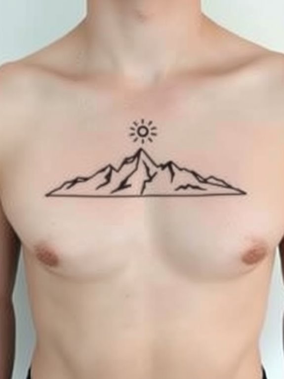 minimalist mountain chest tattoo