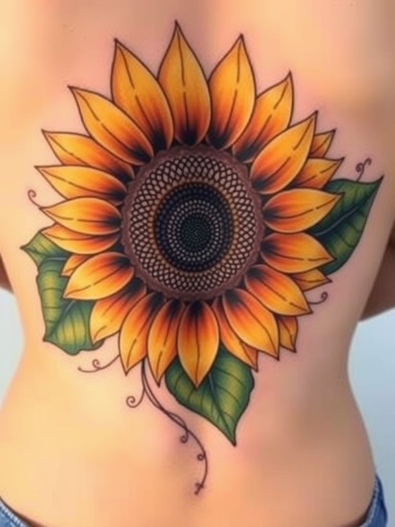 sunflower tattoo on back