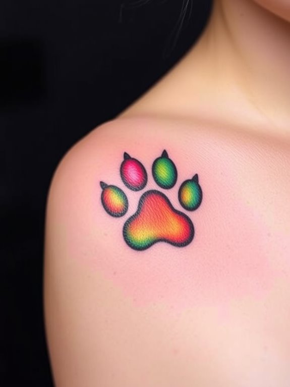 vibrant canine paw tattoos