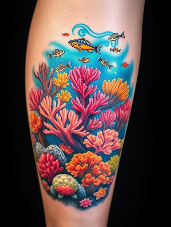 vibrant coral reef tattoo