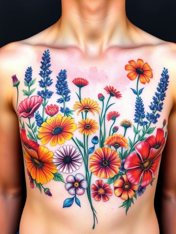 vibrant floral chest ink