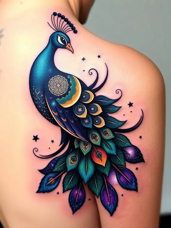 vibrant peacock tattoo design