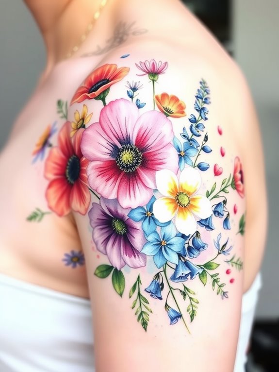 vibrant watercolor wildflower tattoo