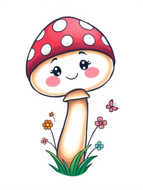 whimsical mushroom ink design