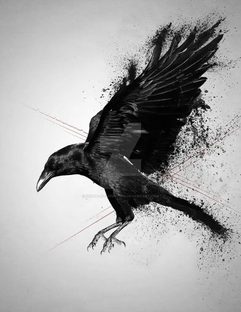 Dynamic Raven Ink Art