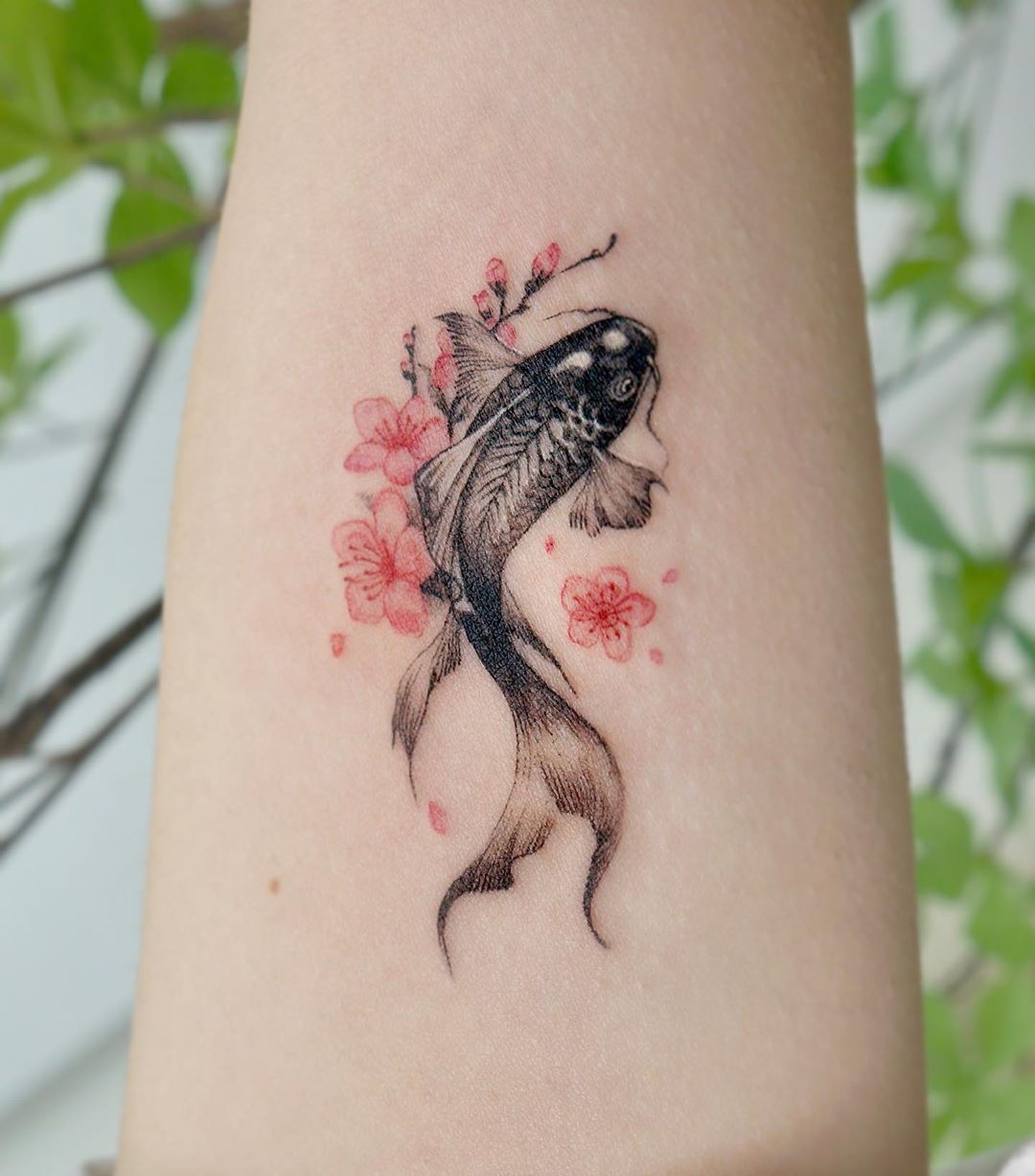 Elegant Koi with Blossoms