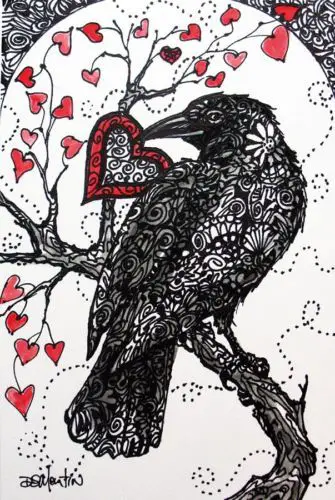 Whimsical Raven Heart Art