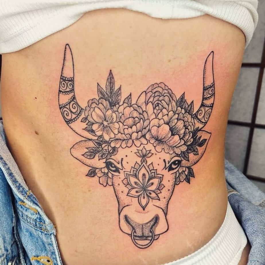 Bull wearing a floral crown