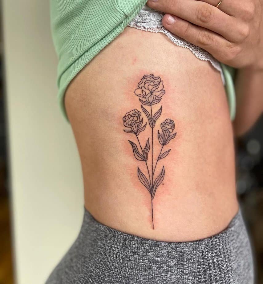 Trio of line-drawn carnations