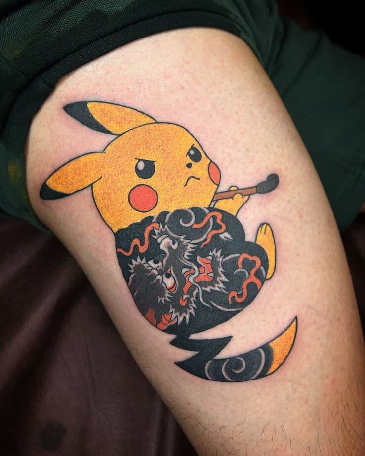 Pikachu in Japanese folklore style tattoo