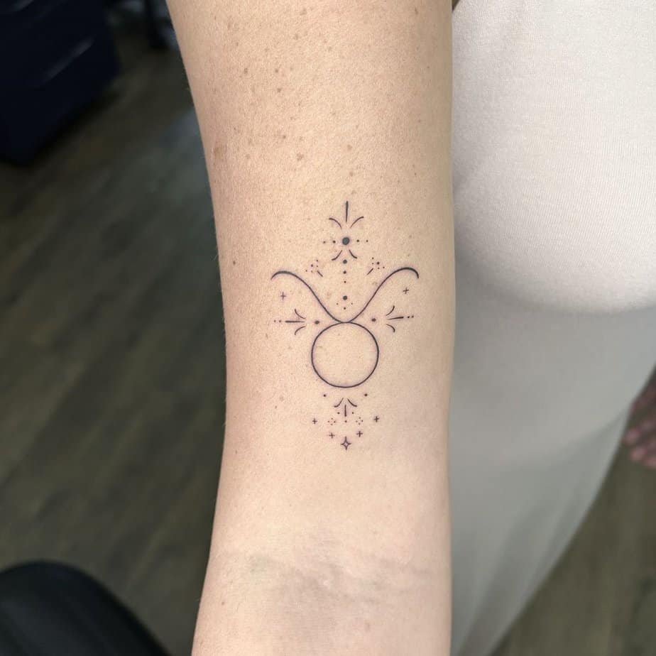 Delicate Taurus symbol with dotwork