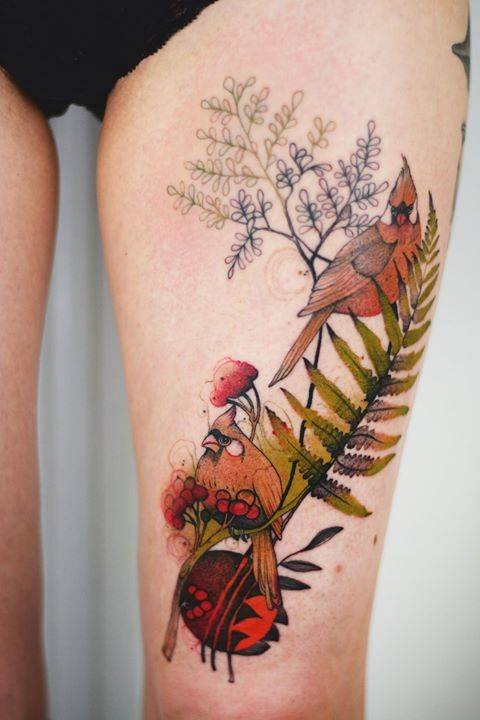 Nature-inspired cardinal with foliage