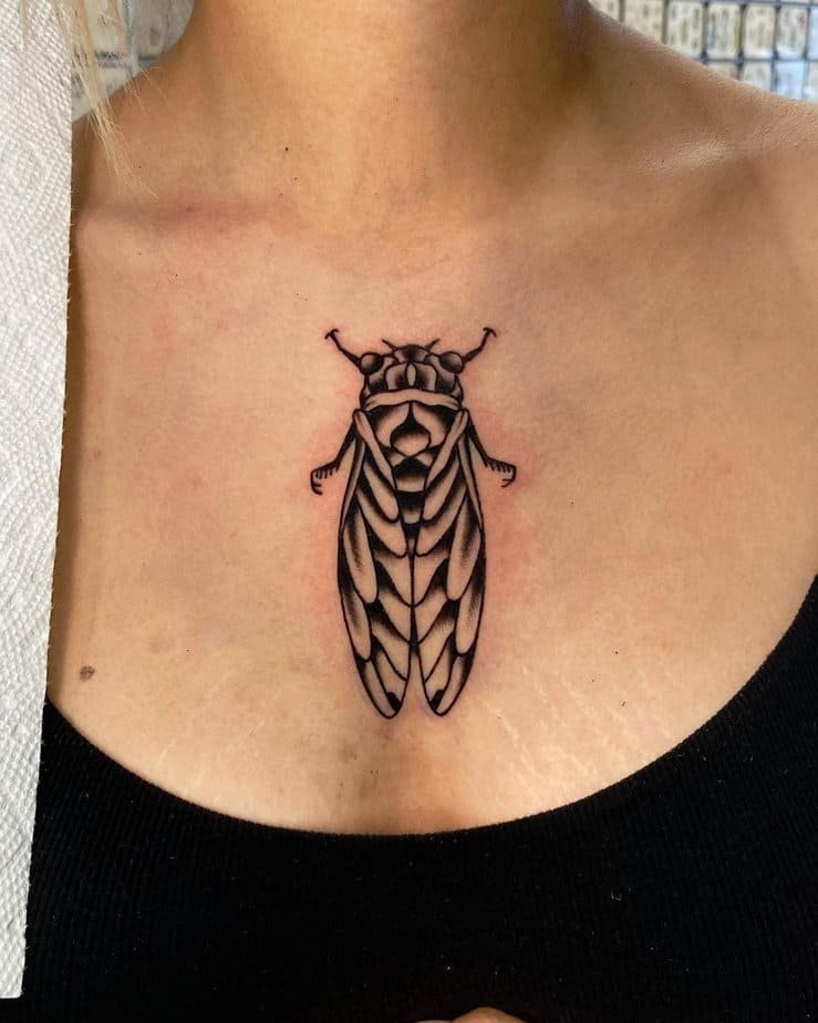 Chest cicada tattoo
