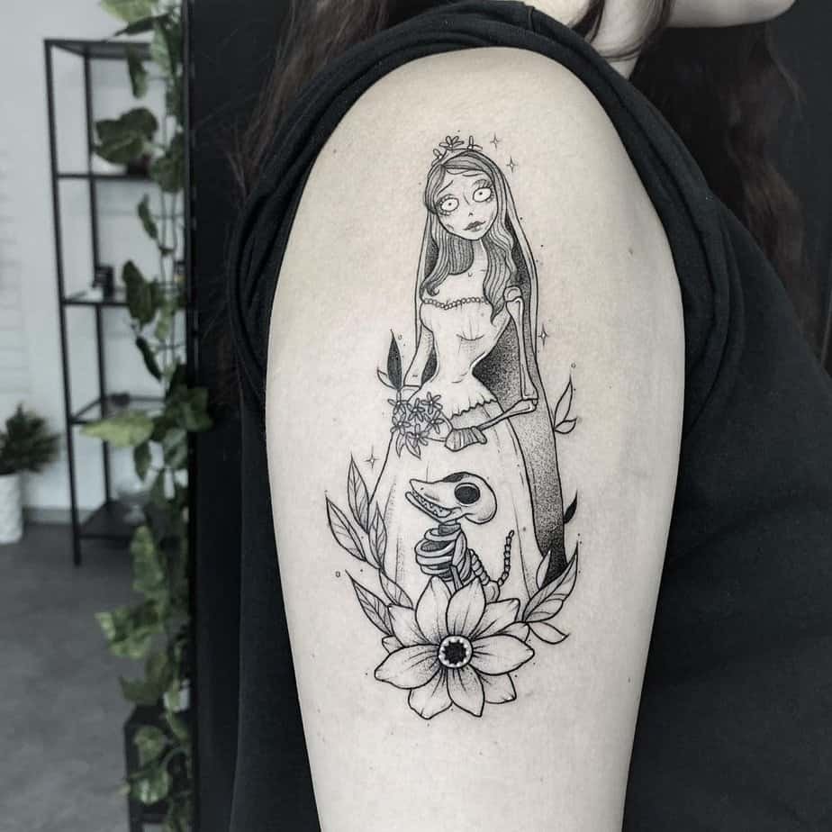 Emily with her skeleton dog Scraps