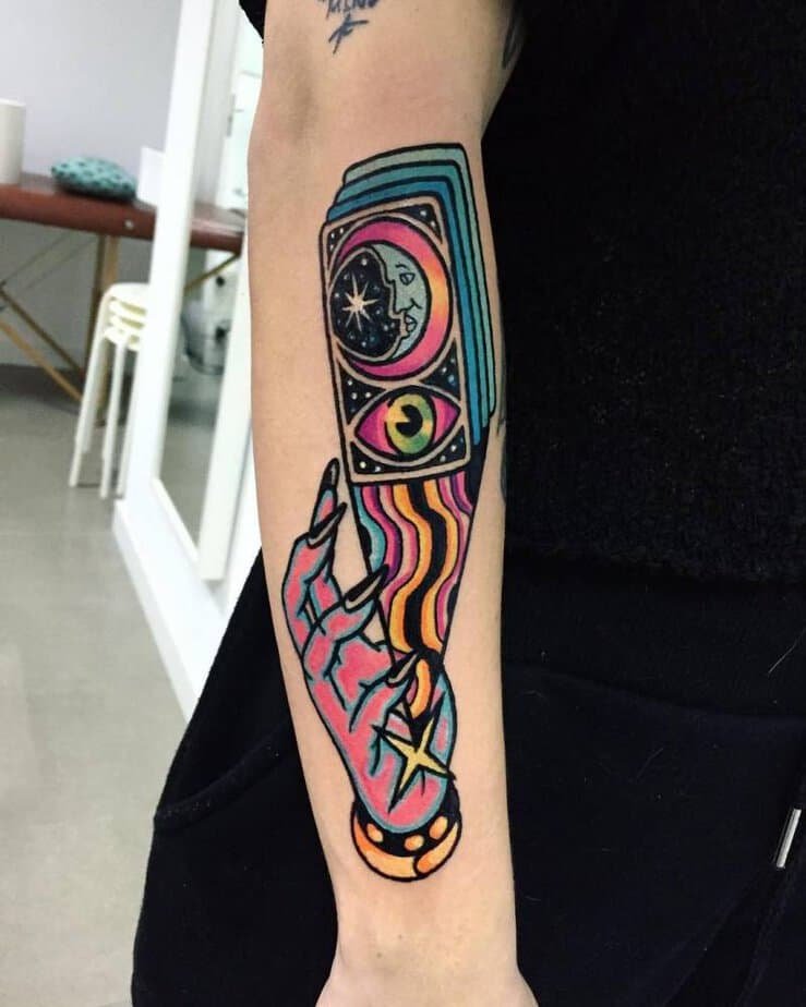 Neon moon tarot tattoo