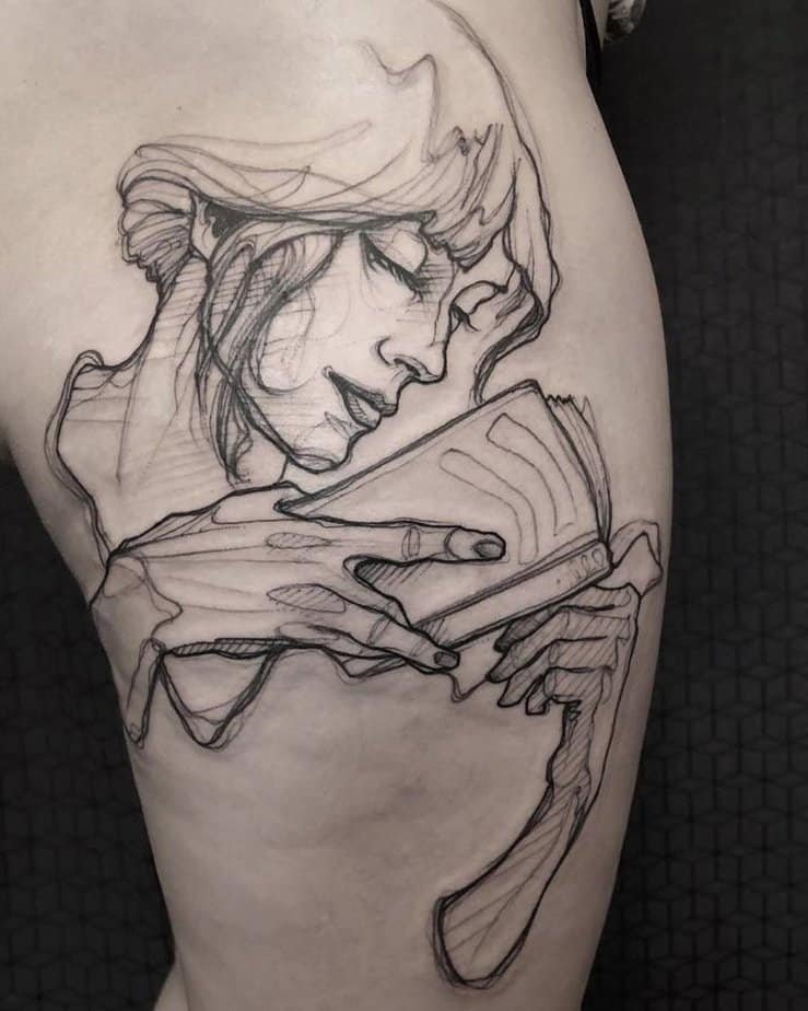 Artistic sketch of a woman reading