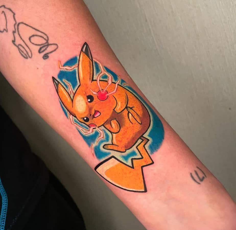 Pikachu charging up tattoo