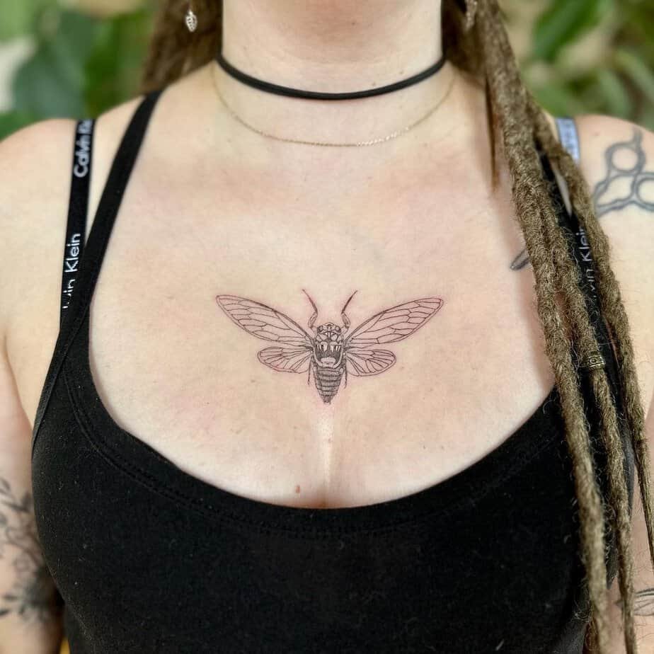 Centered cicada over the heart